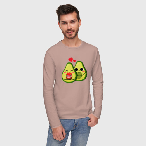 Мужской лонгслив хлопок Семья авокадо, цвет пыльно-розовый - фото 3