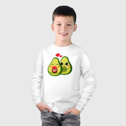 Лонгслив с принтом Семья авокадо для ребенка, вид на модели спереди №2. Цвет основы: белый
