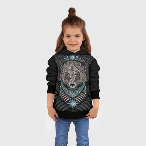 Детская толстовка 3D Медведь скандинавский орнамент, цвет черный - фото 4