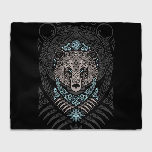 Плед 3D с принтом Медведь скандинавский орнамент, вид спереди #2