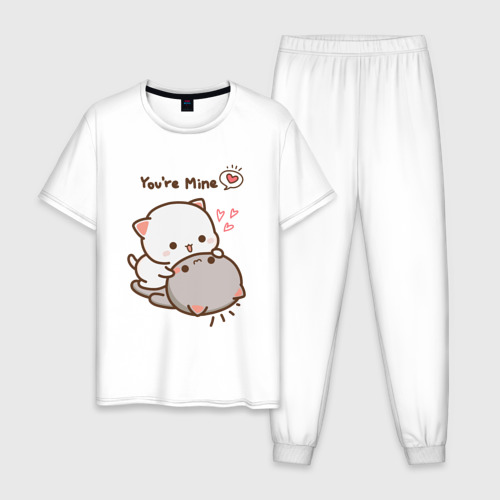 Мужская пижама из хлопка с принтом Влюблённые котята, вид спереди №1