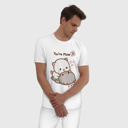 Мужская пижама хлопок Влюблённые котята, цвет белый - фото 3