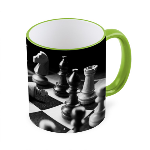 Кружка с полной запечаткой Шахматы фигуры доска ход мат, цвет Кант светло-зеленый - фото 3
