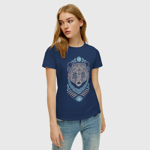 Женская футболка хлопок Медведь кельтский орнамент, цвет темно-синий - фото 3
