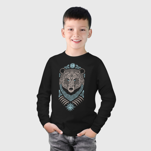 Детский лонгслив хлопок Медведь кельтский орнамент, цвет черный - фото 3