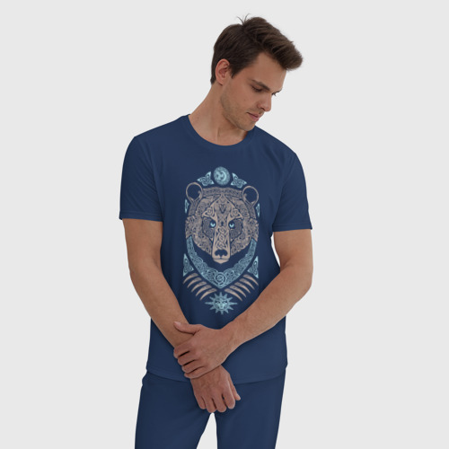 Мужская пижама хлопок Медведь кельтский орнамент, цвет темно-синий - фото 3