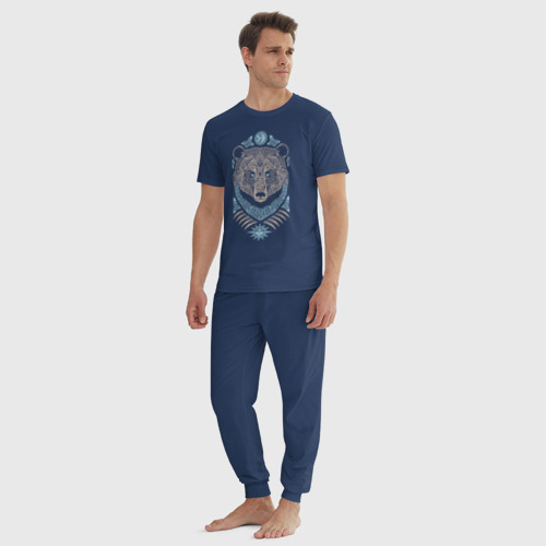 Мужская пижама хлопок Медведь кельтский орнамент, цвет темно-синий - фото 5