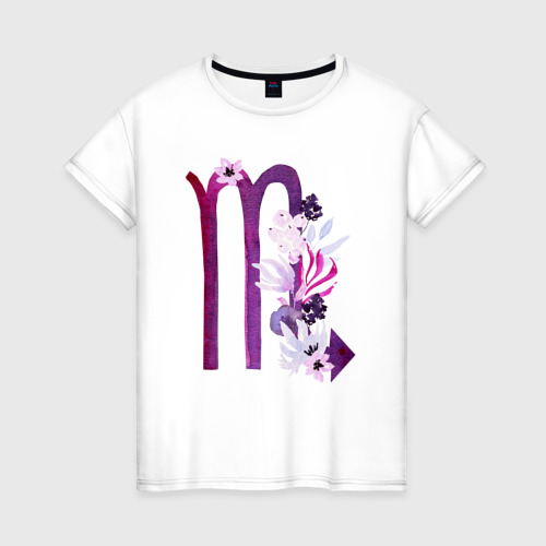 Женская футболка из хлопка с принтом Скорпион, вид спереди №1