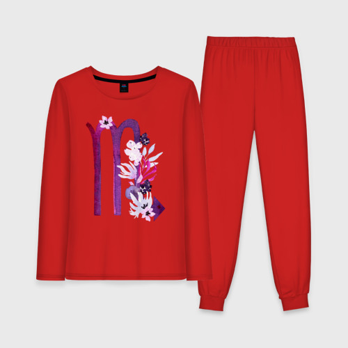 Женская пижама с лонгсливом хлопок Скорпион, цвет красный