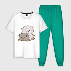 Мужская пижама с белой футболкой хлопок Милые котики