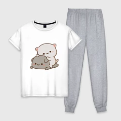 Женская пижама с белой футболкой хлопок Милые котики