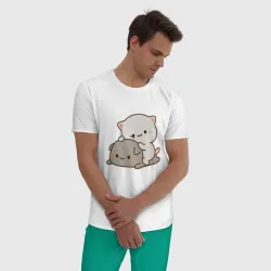 Мужская пижама с белой футболкой хлопок Милые котики - фото 2