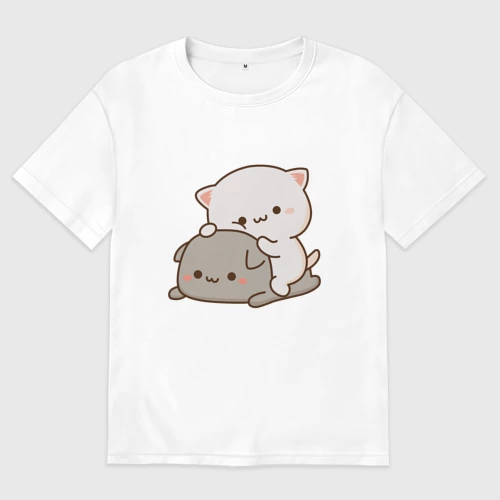 Женская футболка хлопок Oversize с принтом Милые котики, вид спереди #2