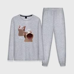 Мужская пижама с лонгсливом хлопок Cat Pop - Мем