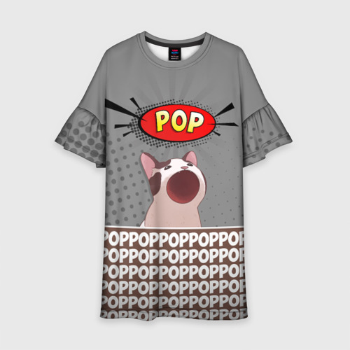 Детское платье 3D с принтом Wide-Mouthed Popping Cat, вид спереди #2
