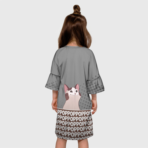 Детское платье 3D с принтом Wide-Mouthed Popping Cat, вид сзади #2