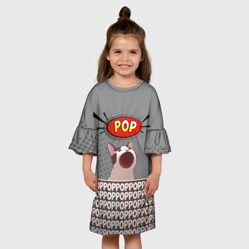 Детское платье 3D с принтом Wide-Mouthed Popping Cat, вид сбоку #3
