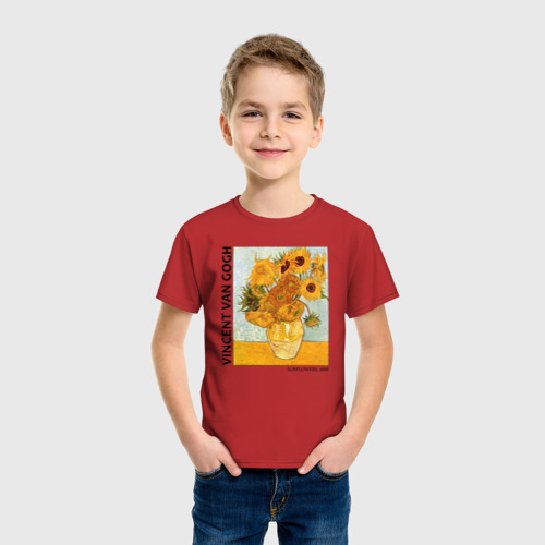Детская футболка хлопок с принтом Подсолнухи (Винсент Ван Гог), фото на моделе #1