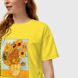Женская футболка хлопок Oversize Подсолнухи Винсент Ван Гог - фото 2