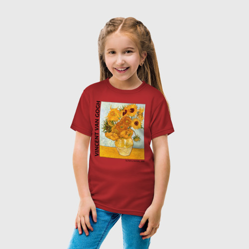 Детская футболка хлопок с принтом Подсолнухи (Винсент Ван Гог), вид сбоку #3