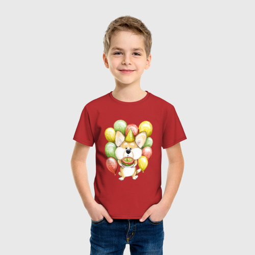 Детская футболка хлопок Милый корги с тортиком, цвет красный - фото 3