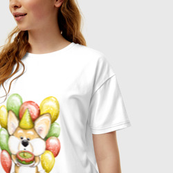 Женская футболка хлопок Oversize Милый корги с тортиком - фото 2