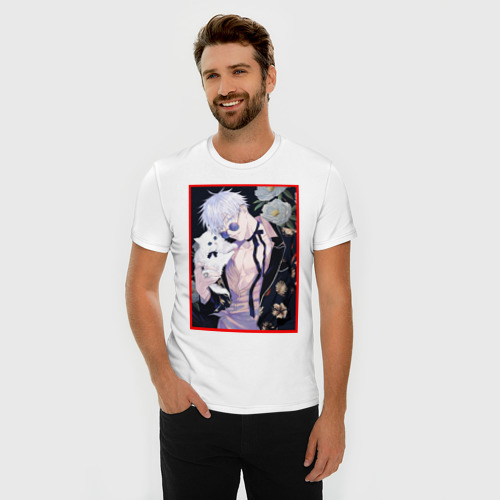 Мужская футболка хлопок Slim Сатору гото С кошечкой, цвет белый - фото 3