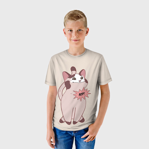 Детская футболка 3D с принтом Pop Cat, фото на моделе #1