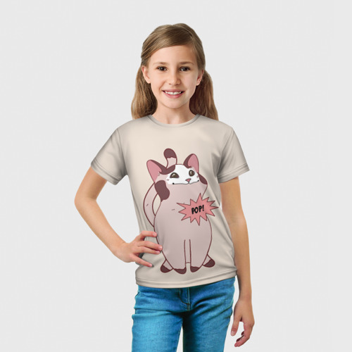 Детская футболка 3D с принтом Pop Cat, вид сбоку #3