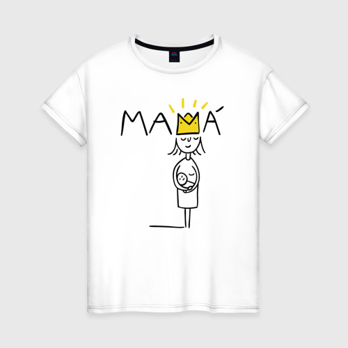 Женская футболка из хлопка с принтом Мама, вид спереди №1