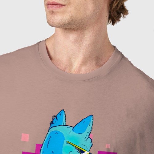 Мужская футболка хлопок Cyber cat 2077, цвет пыльно-розовый - фото 6