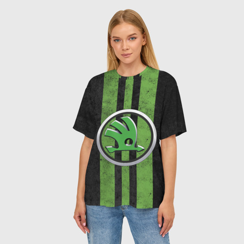 Женская футболка oversize 3D Skoda green logo, цвет 3D печать - фото 3