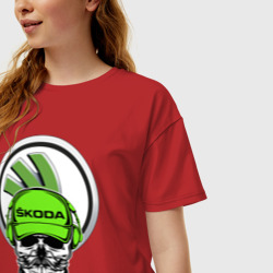 Женская футболка хлопок Oversize Skoda Шкодавод +спина - фото 2