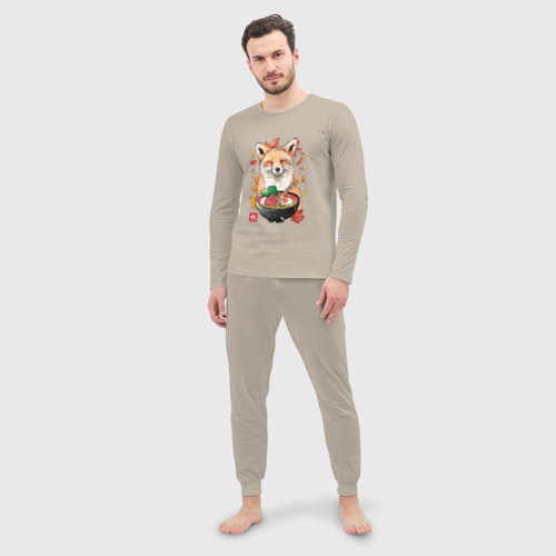 Мужская пижама с лонгсливом хлопок Лиса, цвет миндальный - фото 3
