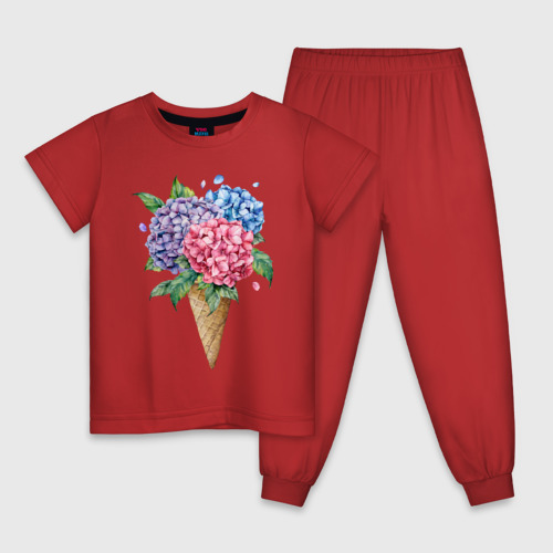 Детская пижама хлопок Букет цветов в рожке, цвет красный