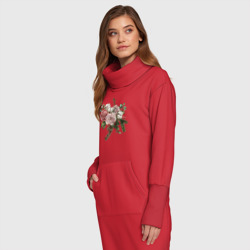 Платье с принтом букет роз для женщины, вид на модели спереди №2. Цвет основы: красный