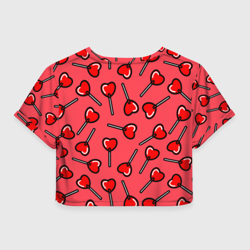 Женская футболка Crop-top 3D Сердечки леденцы, цвет 3D печать - фото 2