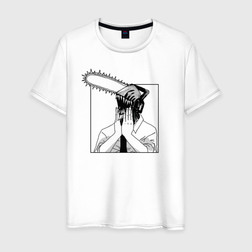 Мужская футболка из хлопка с принтом Человек Бензопила Дэнджи, вид спереди №1