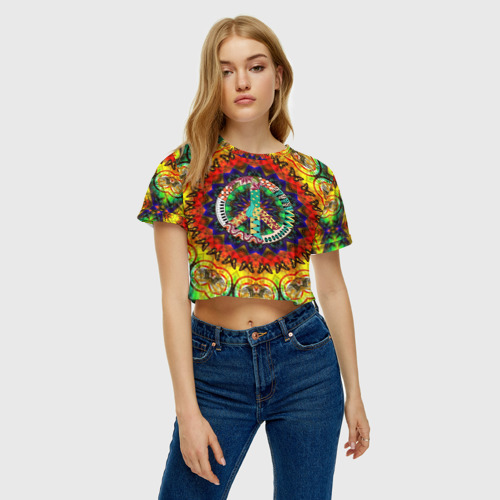 Женская футболка Crop-top 3D Хиппи, цвет 3D печать - фото 3