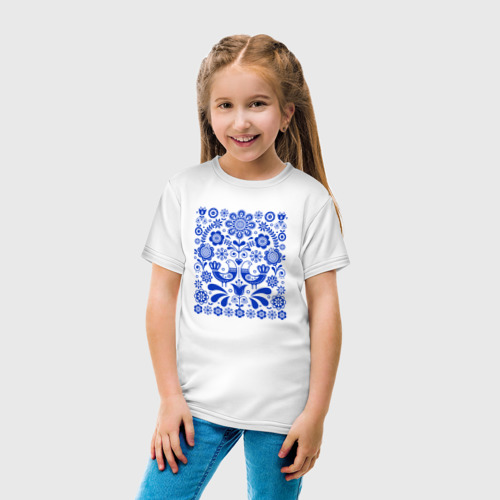 Детская футболка хлопок Синие птички счастья, цвет белый - фото 5