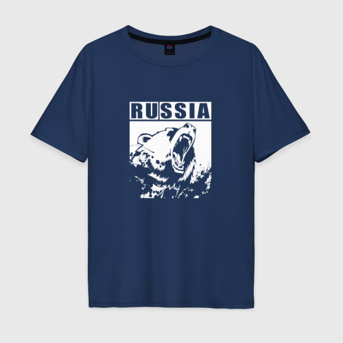Мужская футболка хлопок Oversize Россия - медведь , цвет темно-синий