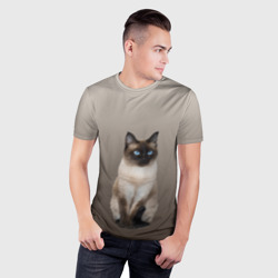 Мужская футболка 3D Slim Сиамский кот голубые глаза - фото 2