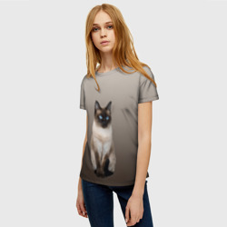 Женская футболка 3D Сиамский кот голубые глаза - фото 2