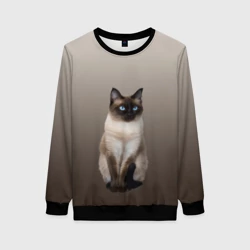 Женский свитшот 3D Сиамский кот голубые глаза