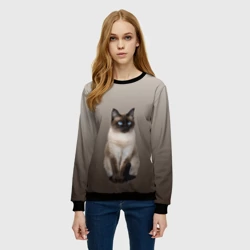 Женский свитшот 3D Сиамский кот голубые глаза - фото 2
