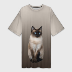 Платье-футболка 3D Сиамский кот голубые глаза