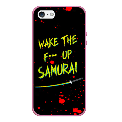 Чехол для iPhone 5/5S матовый Wake the f**k up samurai - Johnny Silverhand quote, цвет малиновый