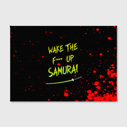 Холст с принтом Wake the f**k up samurai — Johnny Silverhand quote для любого человека, вид спереди №2. Цвет основы: белый