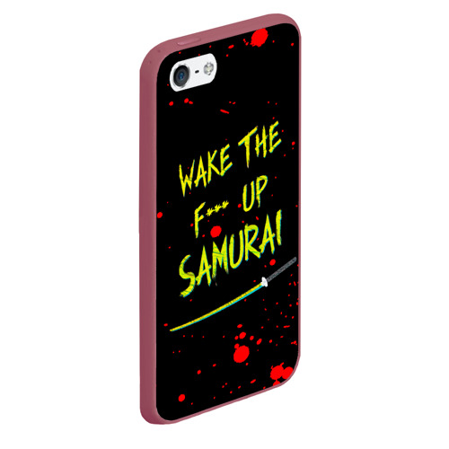 Чехол для iPhone 5/5S матовый Wake the f**k up samurai - Johnny Silverhand quote, цвет малиновый - фото 3