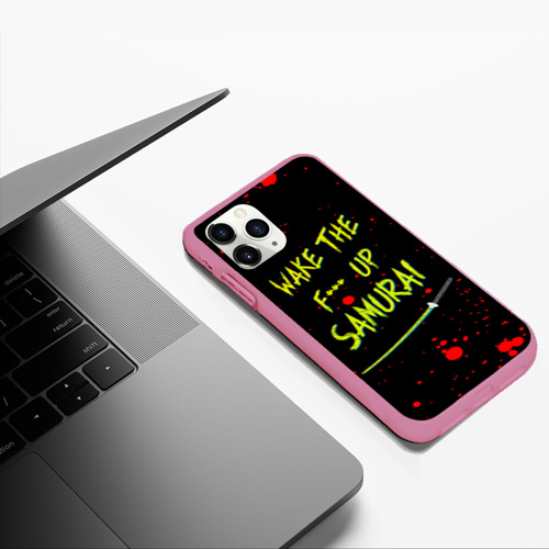 Чехол для iPhone 11 Pro Max матовый Wake the f**k up samurai - Johnny Silverhand quote, цвет малиновый - фото 5